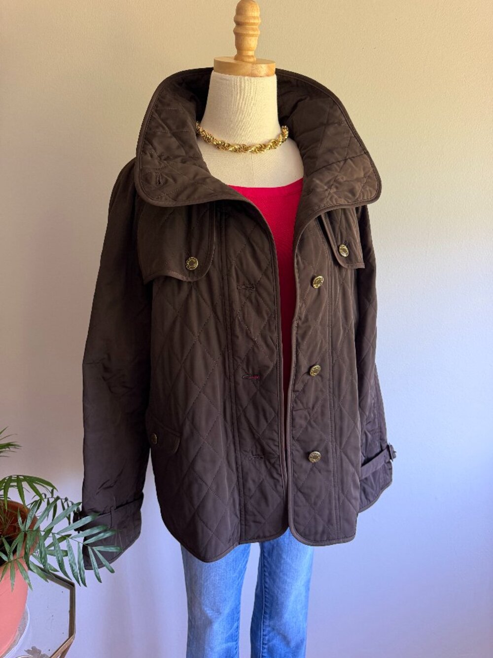 Talbots Quilted Chocolate Brown Barn Jacket Size Medium